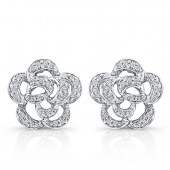 14k White Gold Flower Diamond Earrings