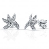 14k White Gold Starfish Diamond Earrings