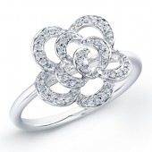 14k White Gold Diamond Flower Ring