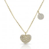 14k Yellow Gold Diamond Pave Heart Disc Necklace