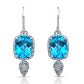 14k White Gold Blue Topaz Diamond Earrings