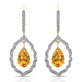 14k Yellow Gold Pear Shaped Citrine Diamond Earrings