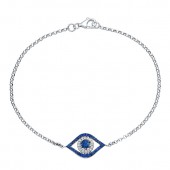 14k White and Black Gold Evil Eye Bracelet with White Diamonds and a Sapphire Center