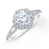 14k White Gold Six Sided Diamond Halo Engagement Ring