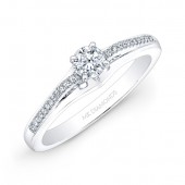14k White Gold 1/4ct Center White Diamond Pave-Set Engagement Ring