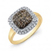 14k Yellow and Black Gold Brown Diamond Square Halo Ring