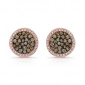 14k Rose and Black Gold White and Brown Diamond Circle Stud Earrings