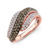 14k Rose and Black Gold Brown Diamond Contrast Waves Fashion Band