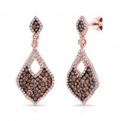 14k Rose and Black Gold Wavy Edge Marquise Shaped Brown Diamond Drop Earrings