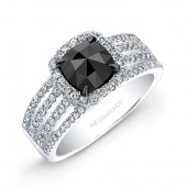14k White Gold Rose Cut Black Diamond Center Engagement Ring Bridal Set 