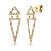 14k Yellow Gold White Diamond Double Triangle Dangle Earrings 