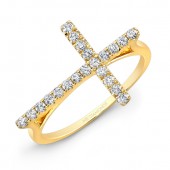 14k Yellow Gold Diamond Cross Ring