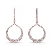 14k Rose Gold White Diamond Circle Drop Earrings 