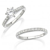 18k White Gold Micro Prong Diamond Engagement Ring Set