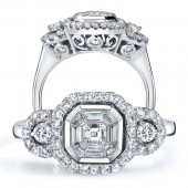 18k White Gold Diamond Emerald Star Asscher Diamond Ring