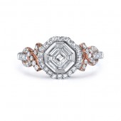 14k White and Rose Gold Pink Ribbon Asscher Diamond Ring