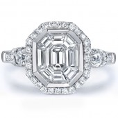 18k White Gold Emerald Cut Diamond Mosaic Center Ring