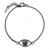 Black Sterling Silver Diamond and Moonstone Evil Eye Chain Bracelet