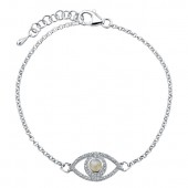 Sterling Silver Diamond and Moonstone Evil Eye Chain Bracelet
