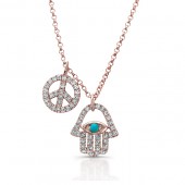 14k Rose Gold Diamond Turquoise Hamsa Peace Necklace