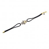 14k Yellow Gold Diamond Hamsa Leather Rope Bracelet