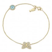 14k White Gold Butterfly Fish and Evil Eye Diamond Bracelet