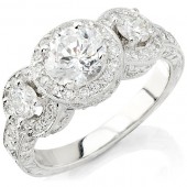 18k White Gold Three Stone Vintage Engagement Ring