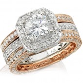 14k White and Rose Gold Diamond Halo Bridal Set