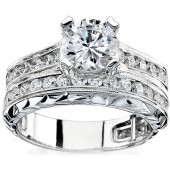 14k White Gold Pave and Channel Round Diamond Bridal Set