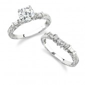 14k White Gold Channel Pave and Prong Diamond Bridal Set