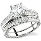 18k White Gold Princess Cut Engagement Ring Set