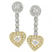 14k White and Yellow Gold Heart Shaped Diamond Earrings