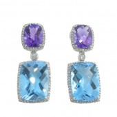Amethyst, Blue Topaz & Diamond Earrings