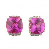 Pink Topaz & Diamond Earrings