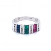 Ruby, Emerald, Sapphire & Diamond Ring