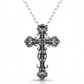 Black Sterling Silver Vintage Diamond Cross Pendant