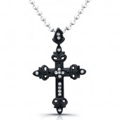 Black Sterling Silver Diamond Cross Pendant
