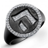 Black Sterling Silver Diamond Hebrew Alphabet Ring