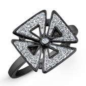 Black Sterling Silver Diamond Chopper Cross Ring